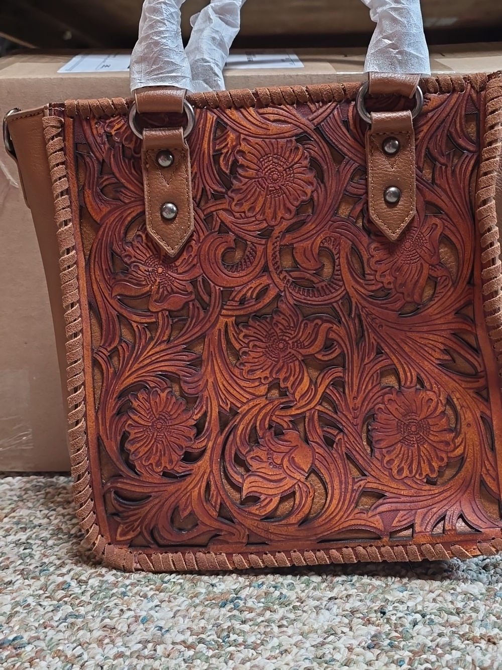 Trinity Ranch by Montana West Tote Cross Body Bag Purse Western Floral Tooled - Picture 3 of 7